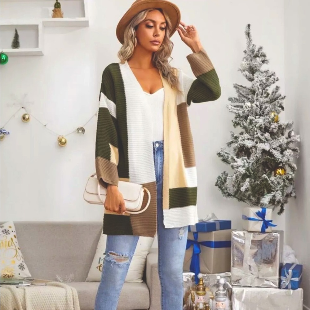 Color block Open front drop shoulder Cardigan